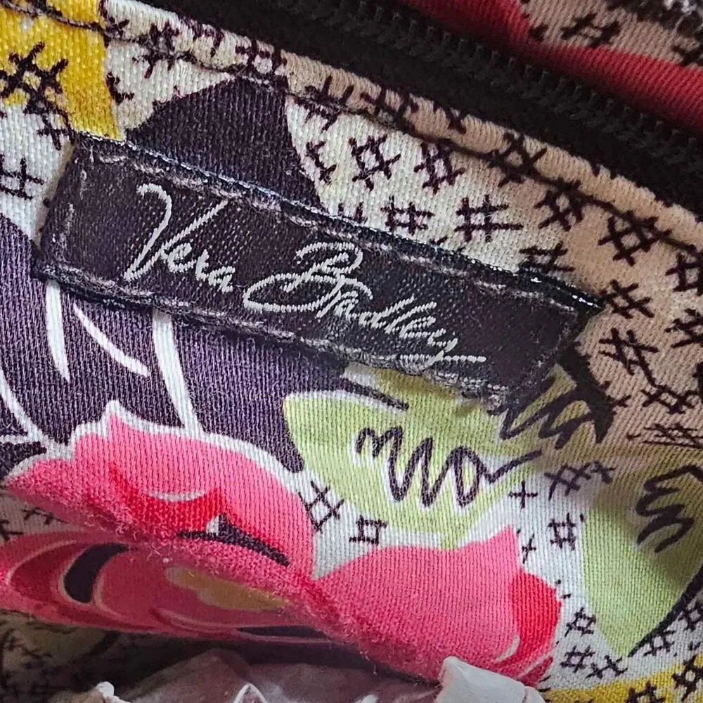 Vera Bradley Espresso Brown Microfiber Quilted Shoulder Purse Tote Overnight Bag